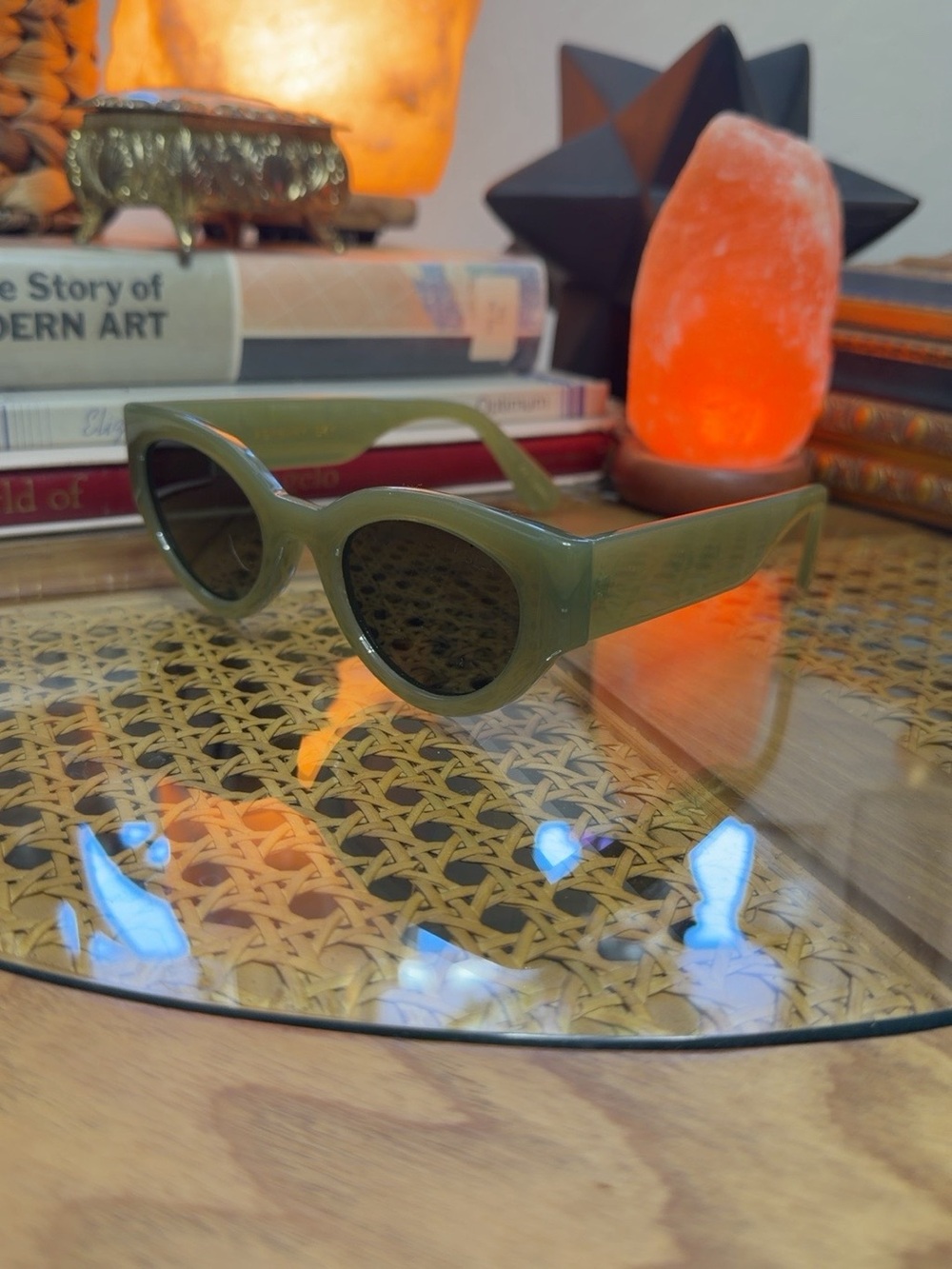 I-SEA Ashbury Sky Olive Green Chunky Round Sunglasses Retro Mod
